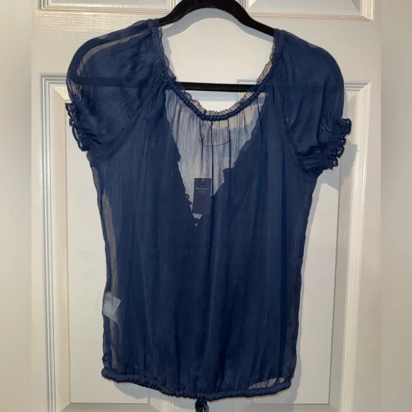 Abercrombie & Fitch Deep Blue Ruffle Blouse - Picture 5 of 5